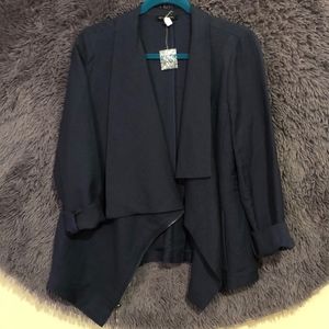 Navy Linen Asymmetrical/Moto Blazer